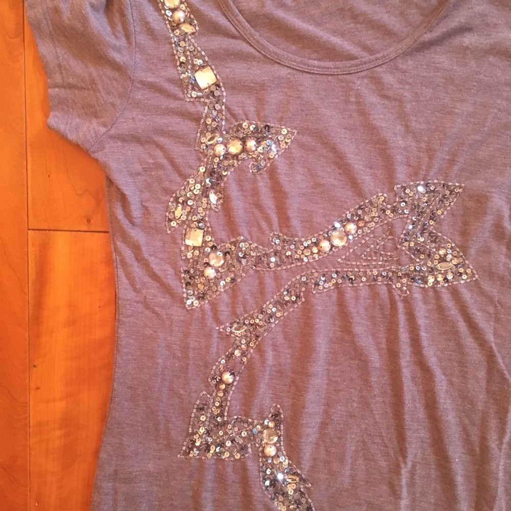 Purple Charlotte Russe T-shirt w Jewels & Beads - Picture 2 of 6